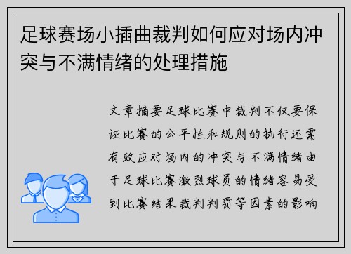 足球赛场小插曲裁判如何应对场内冲突与不满情绪的处理措施